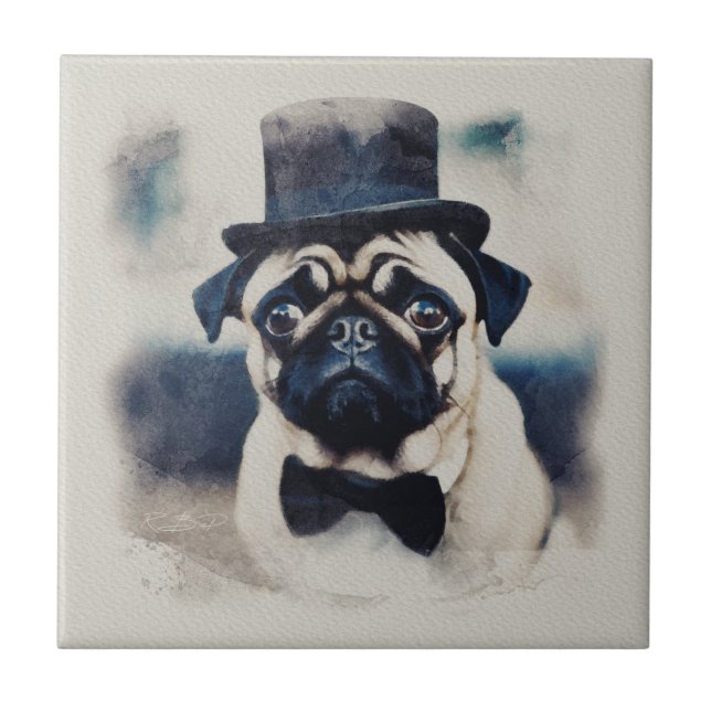 Vintage BLue Tux Pug Retrato (Frente)