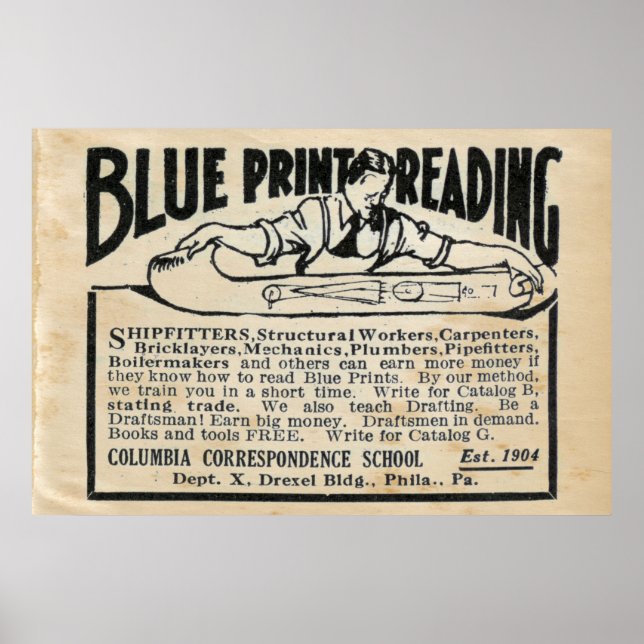 Vintage Blueprint Reading Ad Poster (Frente)