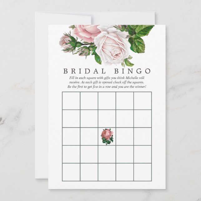 Vintage Blush e Burgundy Floral Bridal Bingo (Frente)