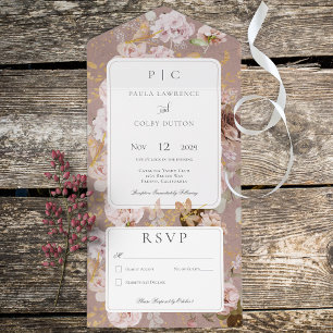 Vintage Blush Floral All in One Convite de casamen