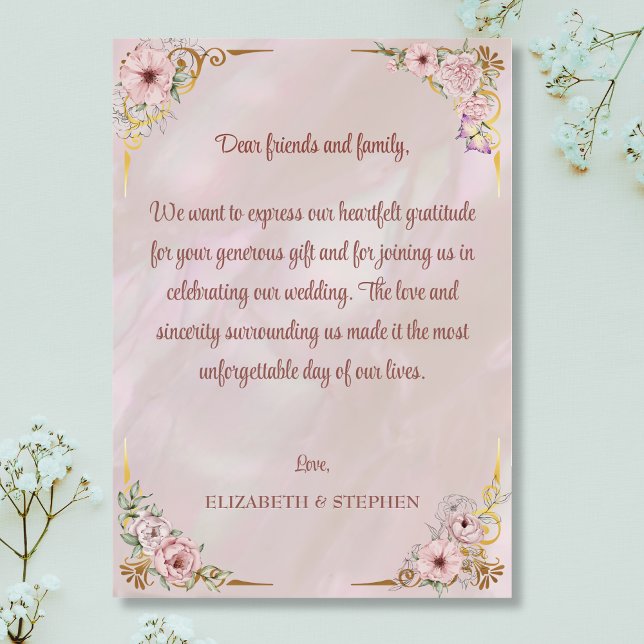 Vintage Blush Peony Cartões de agradecimentos (Criador carregado)