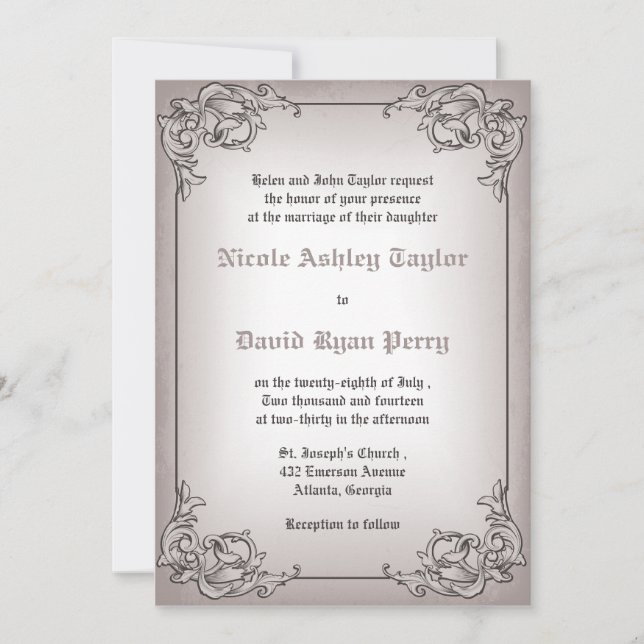 Vintage Border - convite para casamento (Frente)