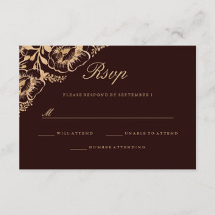 Vintage Borgonha Dourado RSVP Wedding floral