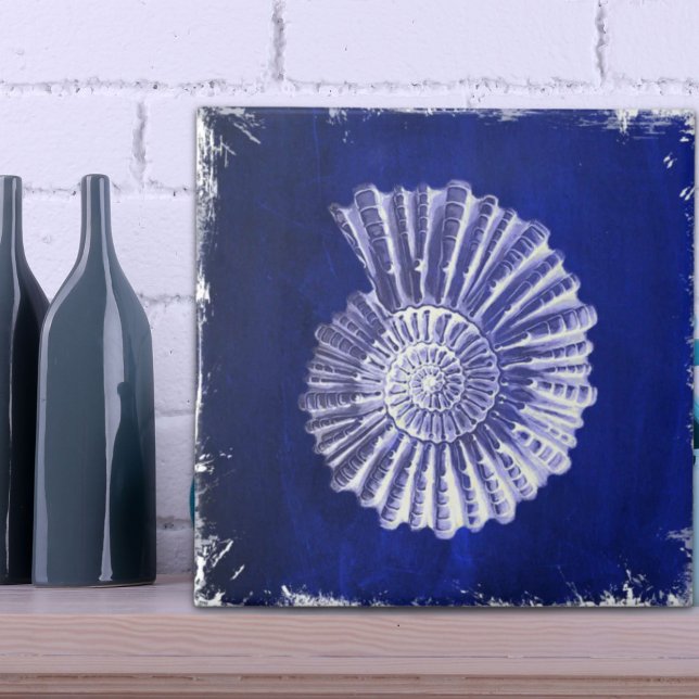 Vintage botânica Costal Azul-Branco (vintage botanical Coastal Blue White seashell Tile)