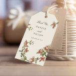 Vintage Botanical Obrigado Etiqueta de Presente<br><div class="desc">Expresse sua gratidão com esta elegante etiqueta de presente, parte de uma suíte de casamento botânico que captura a essência de um jardim antigo. Acompanhada de ilustrações de orquídeas de coral e pêssego que se curvam graciosamente ao redor das bordas, esta etiqueta apresenta um histórico clássico de pergaminho texturizado. A...</div>