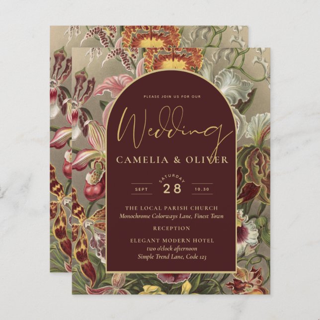 Vintage Bourgundy Floral Weddin (Frente/Verso)