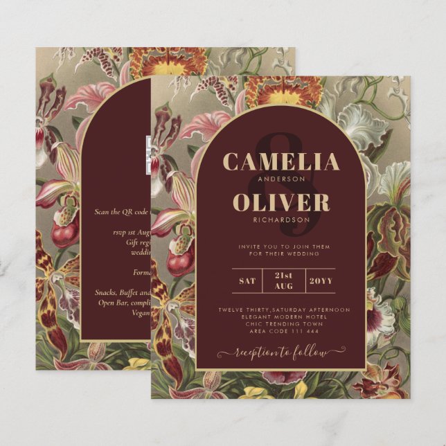 Vintage Bourgundy Floral Weddin (Frente/Verso)