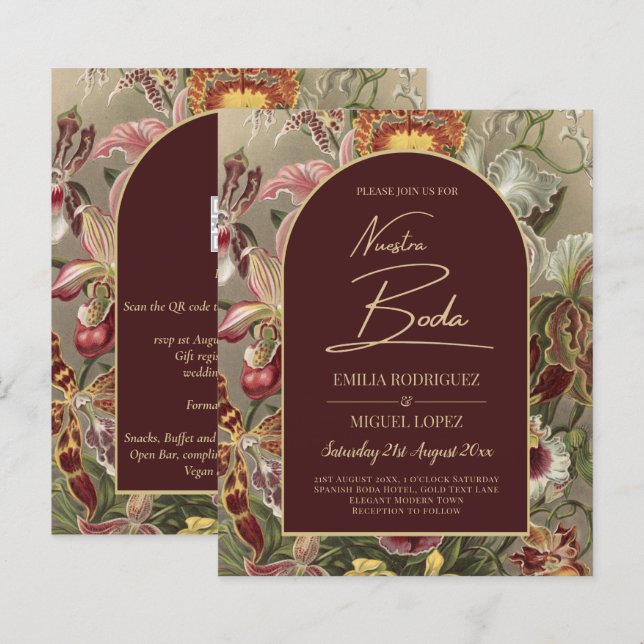 Vintage Bourgundy Floral Weddin (Frente/Verso)