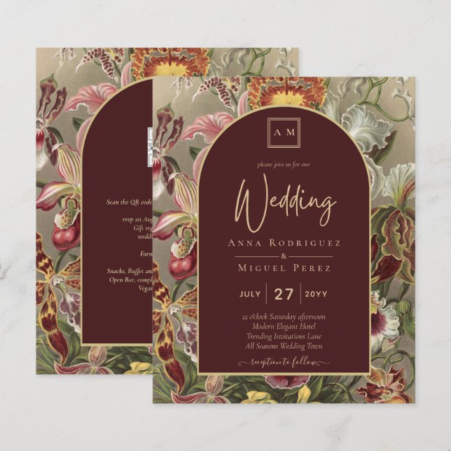 Vintage Bourgundy Floral Weddin (Frente/Verso)