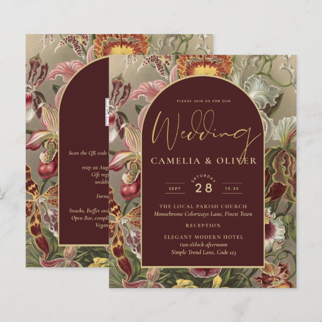 Vintage Bourgundy Floral Weddin (Frente/Verso)