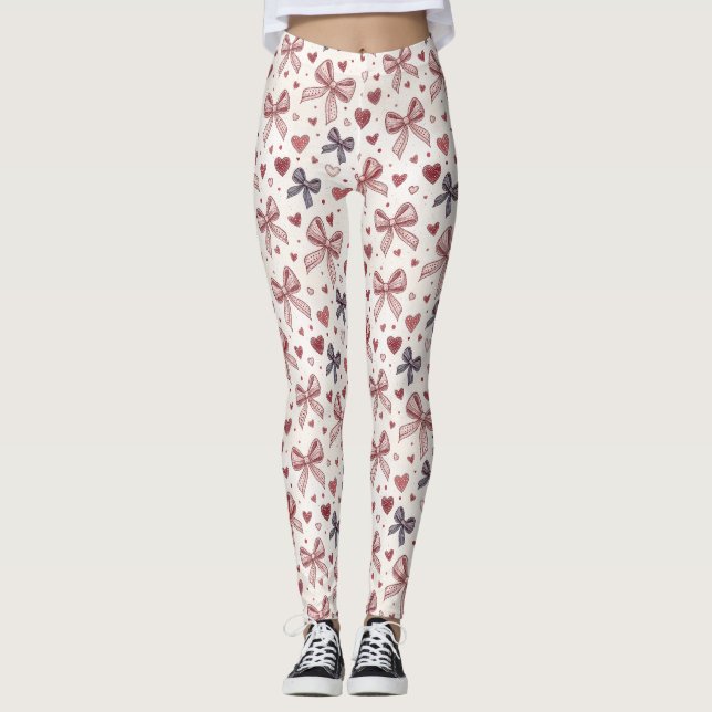 Vintage Bow & Heart Romantic Leggings (Frente)