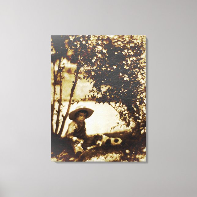 Vintage Boy with Dog At Rest Canvas Print (Frente)