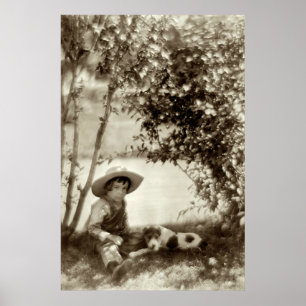 Vintage Boy with Dog at Rest Poster