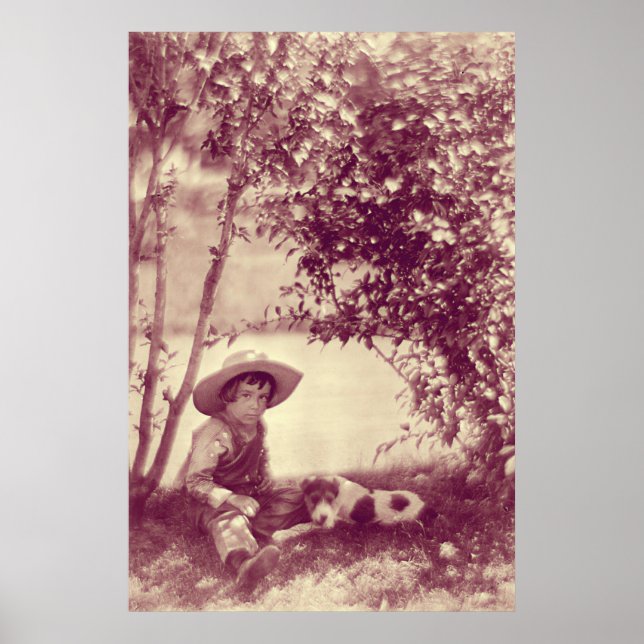 Vintage Boy with Dog at Rest Poster (Frente)