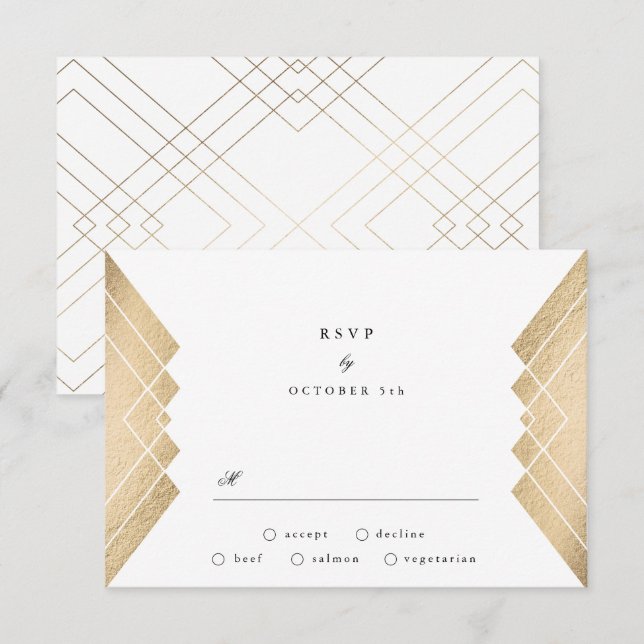 Vintage Branca Dourada Gatsby Casamento RSVP (Frente/Verso)