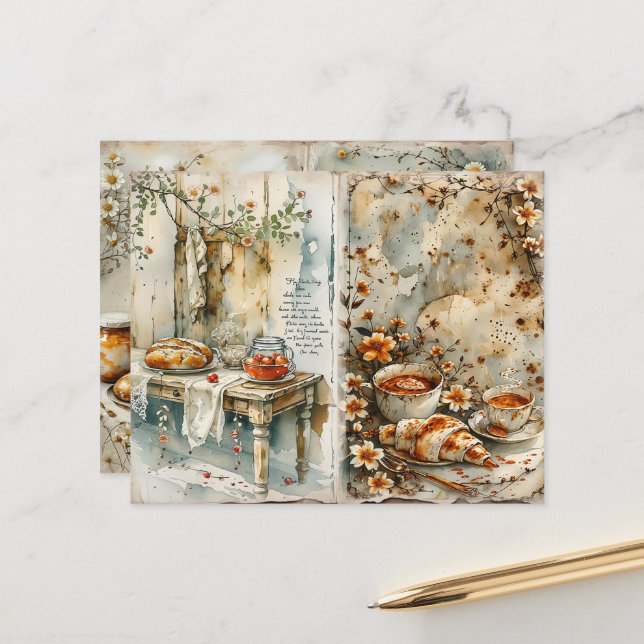 Vintage Breakfast Tea Scrapbook Paper (Frente/Verso In Situ)