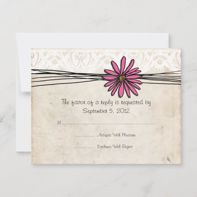 Vintage Bright Pink Daisy Wedding RSVP (Frente)