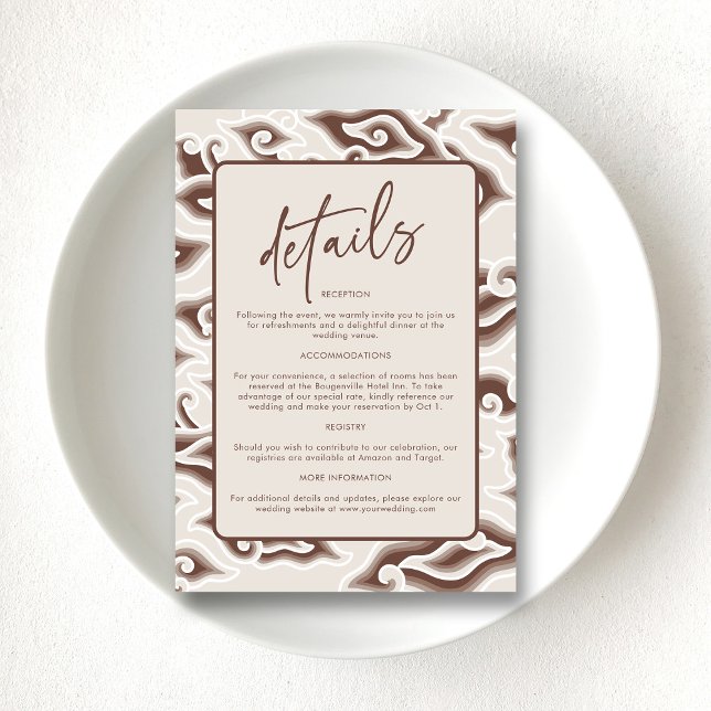 Vintage Brown Batik - Cartão de Detalhes do Casame (Elegant Batik Details Vintage Brown Wedding Enclosure Card)