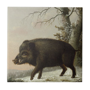 Vintage Brown Boar Hunting Painting, Willife Art