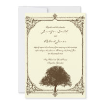 Vintage Brown Oak Tree no Convite para Casamento C