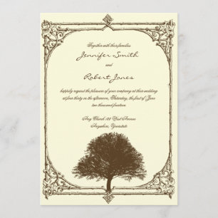 Vintage Brown Oak Tree no Convite para Casamento d
