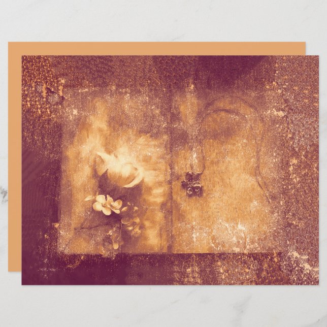 Vintage Brown Sepia Floral Antiga Textura Antiquad (Frente/Verso)