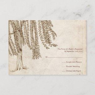 Vintage Brown Willow Tree Wedding RSVP