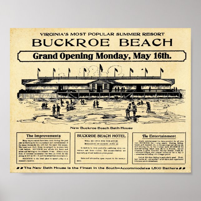Vintage Buckroe Beach Impressão (Frente)