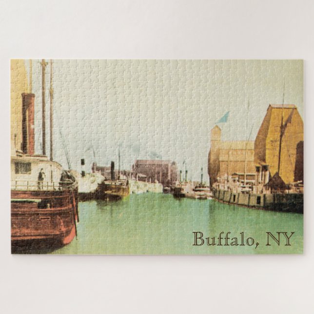 Vintage Buffalo NY Harbor Grande Quebra-cabeça (Horizontal)