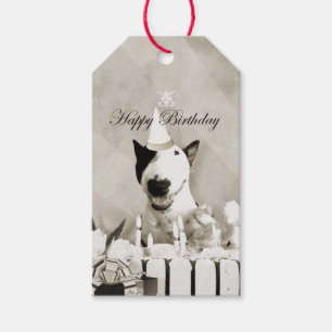 Vintage Bull Terrier "Happy Birthday" - Etiqueta d
