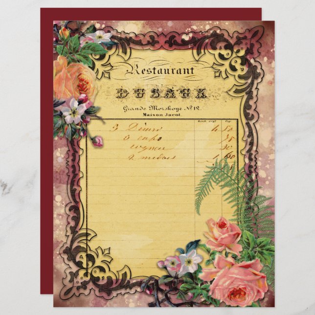 Vintage Burgundy Ephemera Frames Scrapbook Paper (Frente/Verso)