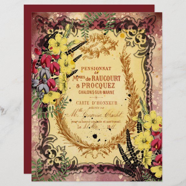 Vintage Burgundy Ephemera Frames Scrapbook Paper (Frente/Verso)