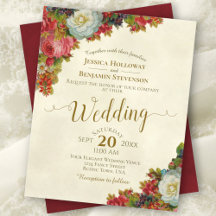 Vintage Burgundy Floral BUDGET Convite De Casament
