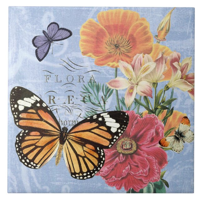 Vintage Butterfly Flora...azulejo (Frente)