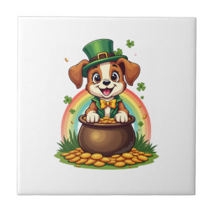 Vintage Cachorro Lucky Leprechaun Arco-íris Pote d