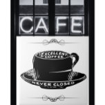 Vintage cafeteria - sinal preto e branco<br><div class="desc">Um cartaz de café em café que diz "Excelente café,  nunca fechado" num desenho de uma caneca de café. Feito em preto e branco.</div>