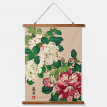Vintage Camellias Japonesas. Rosa Profundo no bege