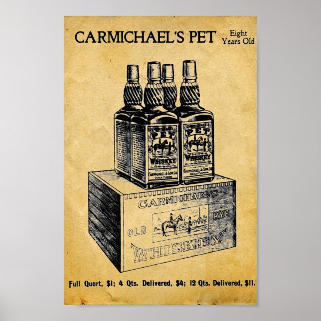 Vintage Carmichaels Pet Whiskey Impressão - Sinal (Frente)