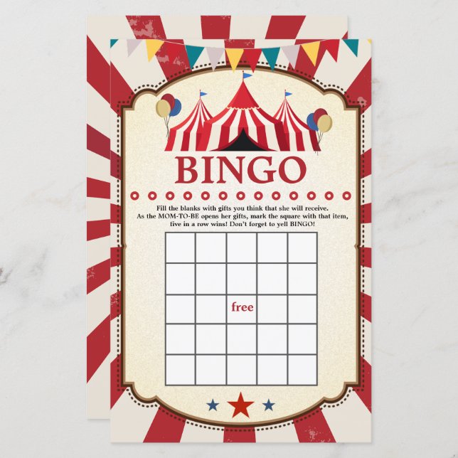 Vintage Carnival Circus Birthday Bingo Games (Frente/Verso)