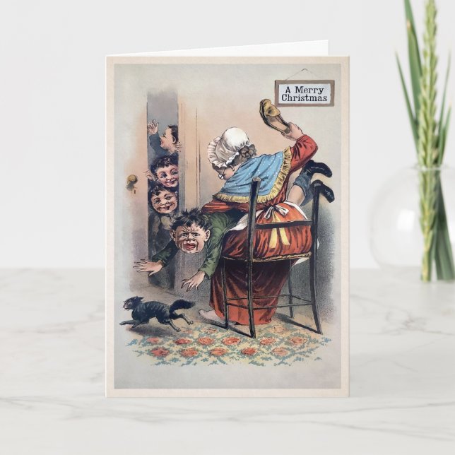 Vintage - Cartão de Natal de Criança Disciplinado (Frente)