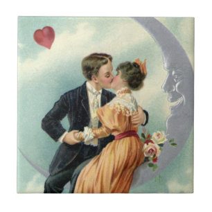 Vintage, Casal vitoriano, beija-flor numa lua cres