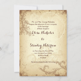 Vintage castanho beige scroll folha convite para o