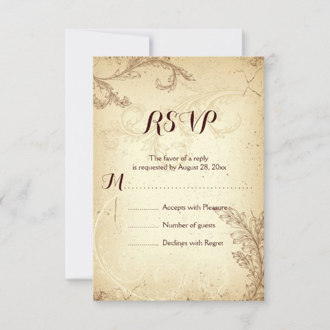 Vintage castanho rolo folha casamento RSVP (Frente)