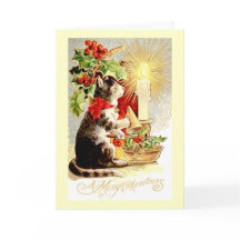 Vintage Cat and Candle com Cartão de Natal