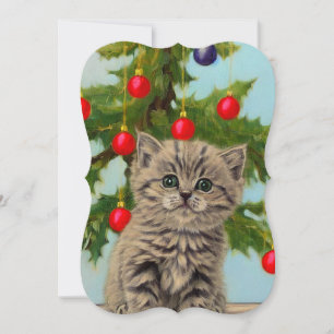 Vintage Cat e cartão de árvore de Natal