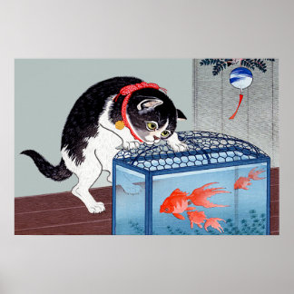 Vintage Cat e Goldfish Art Poster