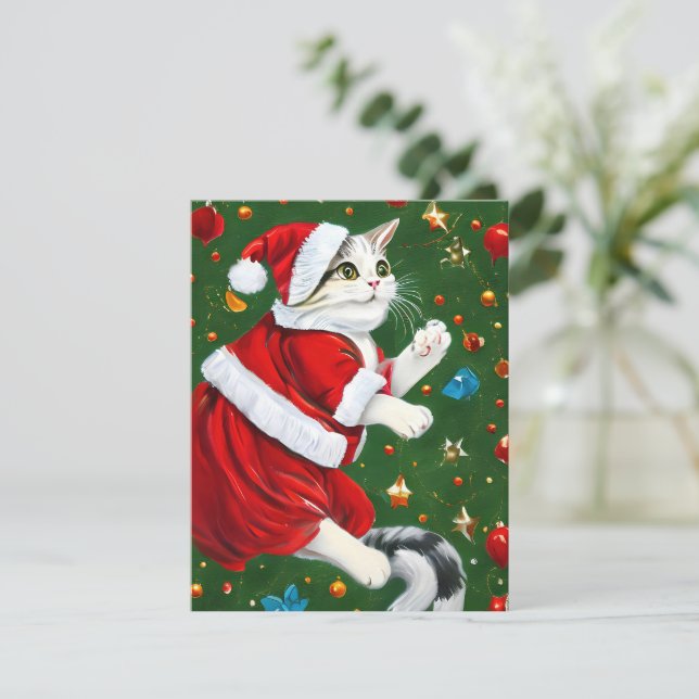 Vintage Cat Kitten Cartão de Natal (Em pé/Frente)