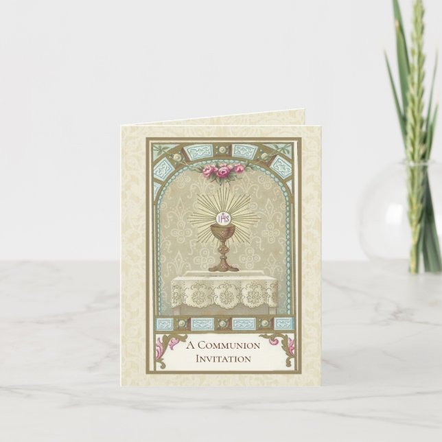 Vintage Católico Primeiro Convite Comunitário Sagr (Frente)