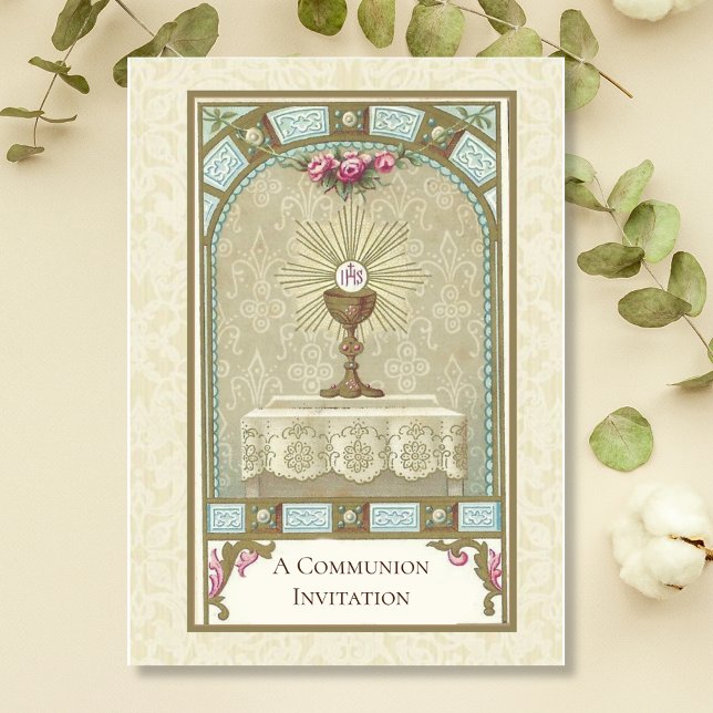 Vintage Católico Primeiro Convite Comunitário Sagr (Criador carregado)