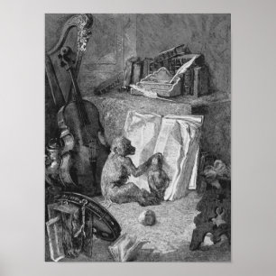 Vintage Cello e Monkey Music Impressão Musical Mus